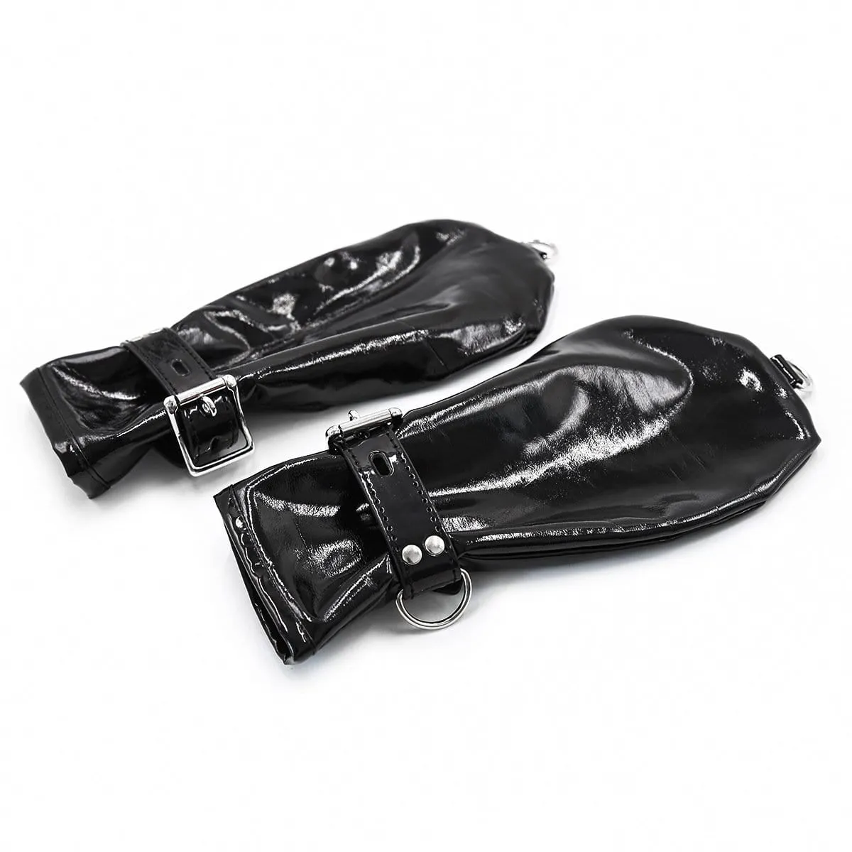 2328MQ      Locking Black Patent Bondage Mittens
