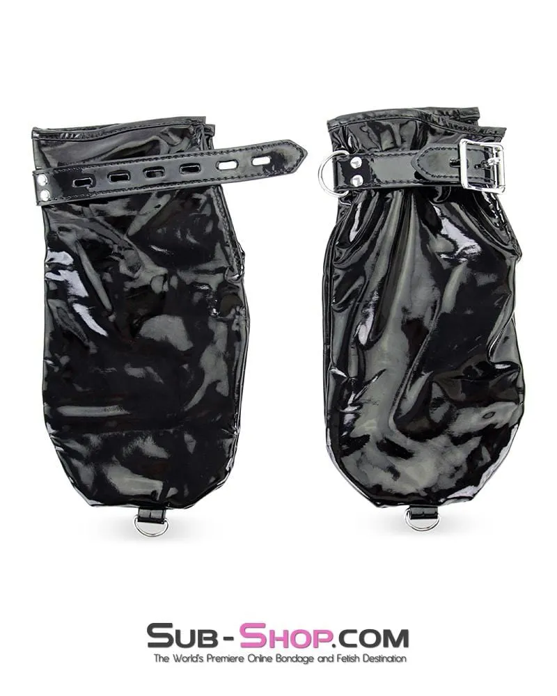 2328MQ      Locking Black Patent Bondage Mittens