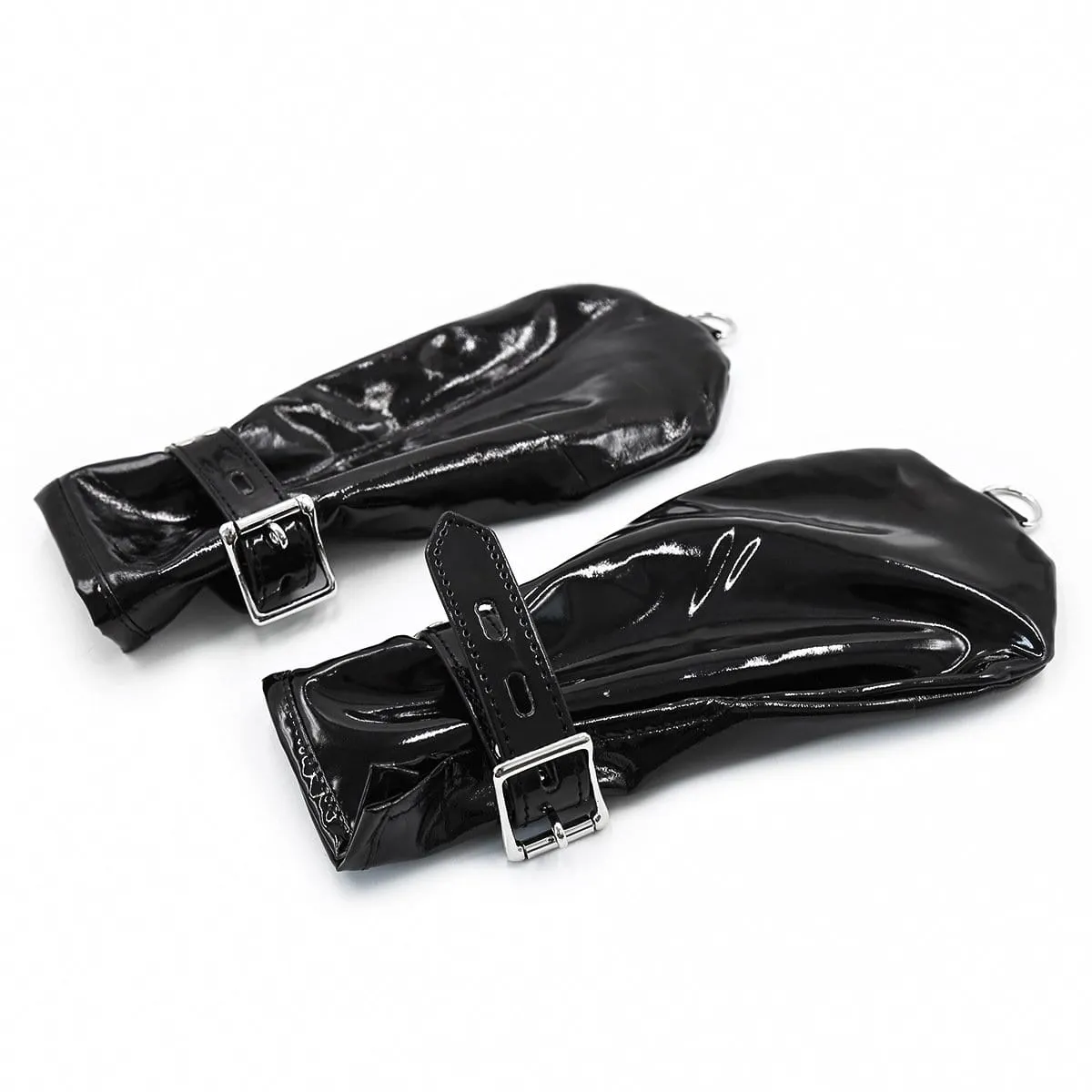 2328MQ      Locking Black Patent Bondage Mittens