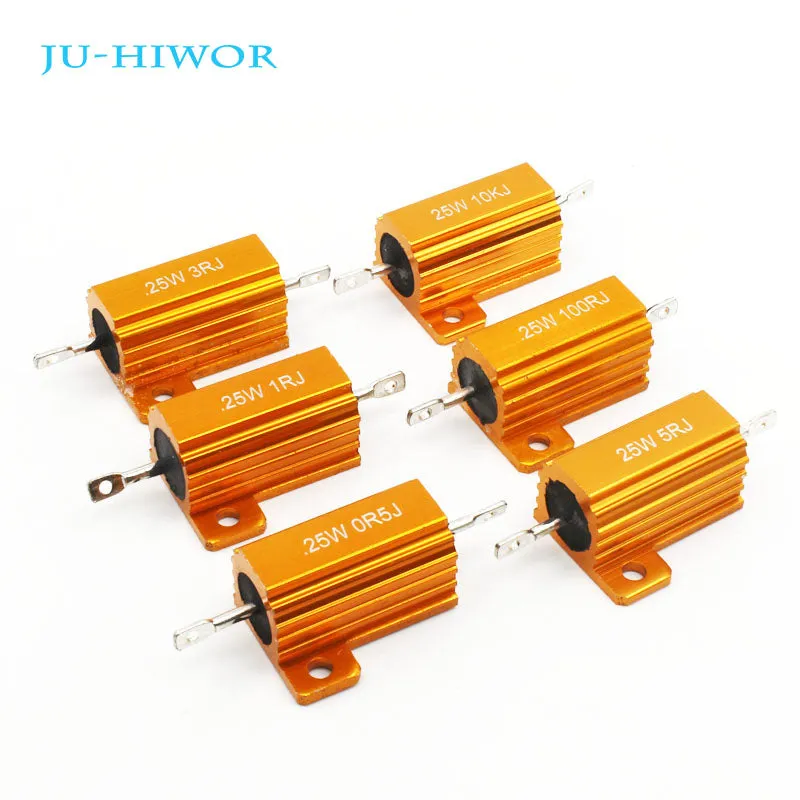 2pcs RX24 25W Aluminium Housed High Power Resistor Metal Shell Heatsink Resistance 0.1 0.5 1 10 20 30 50 Ohm Multiple Values