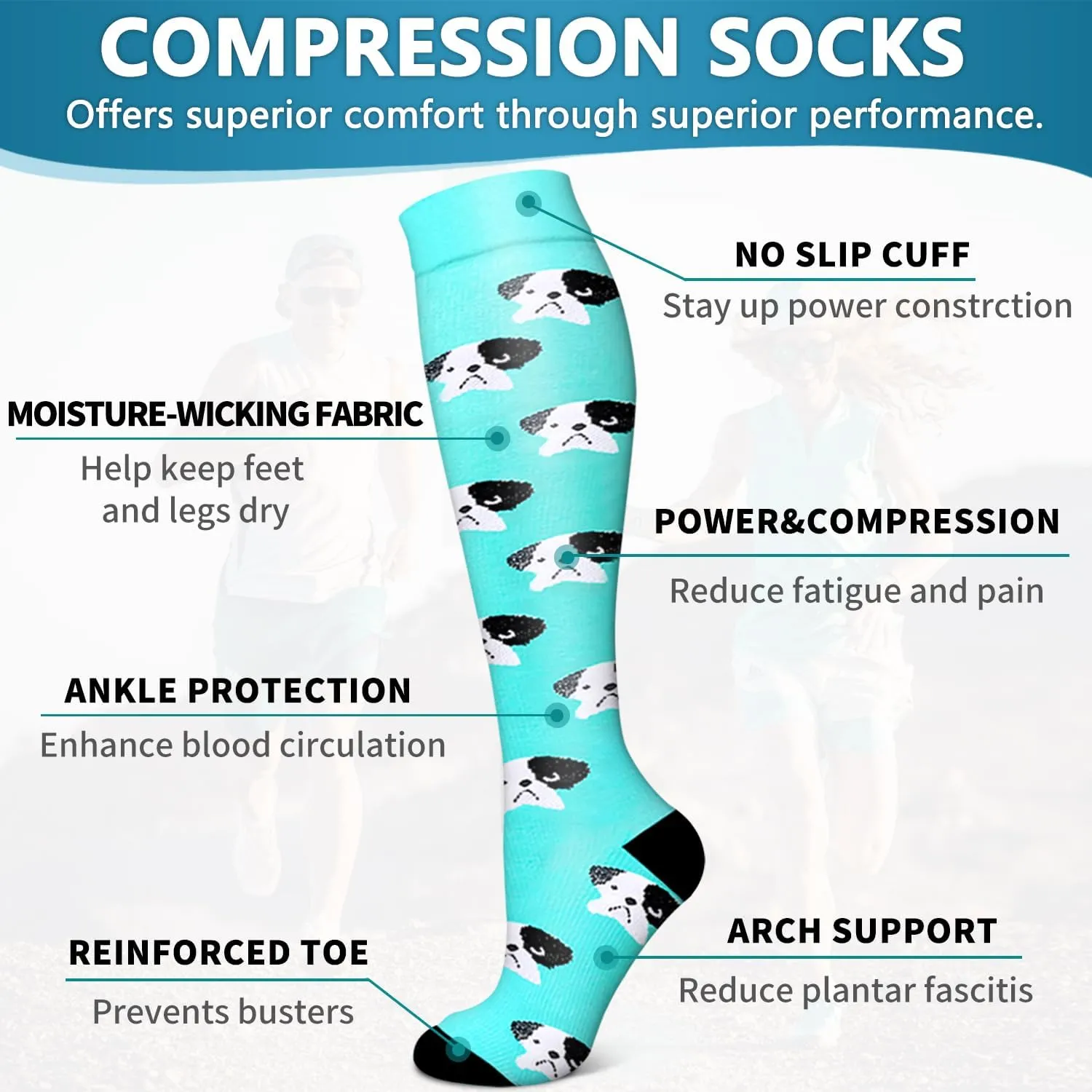 6 Pack Copper Compression Socks for Women and Men Circulation-Best Support for Medical, Running,Nursing,Athletic