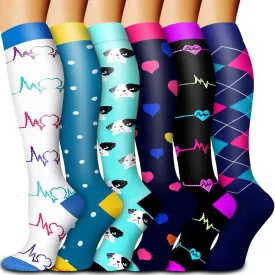 6 Pack Copper Compression Socks for Women and Men Circulation-Best Support for Medical, Running,Nursing,Athletic