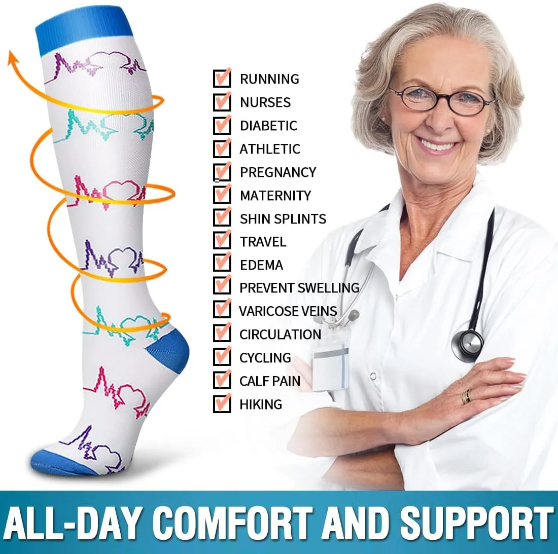 6 Pack Copper Compression Socks for Women and Men Circulation-Best Support for Medical, Running,Nursing,Athletic