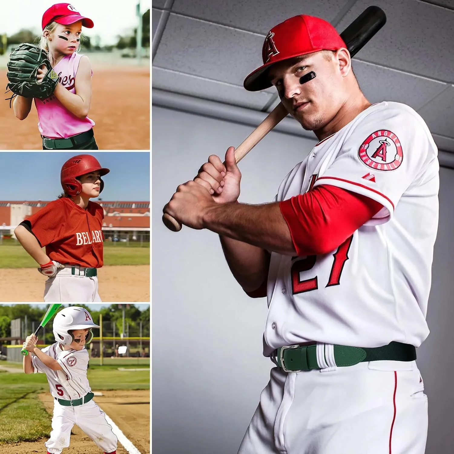 AWAYTR Adult and Youth Baseball Belt - Elastic Adjustable Softball Uniform Belts for Kids Boys and Girls