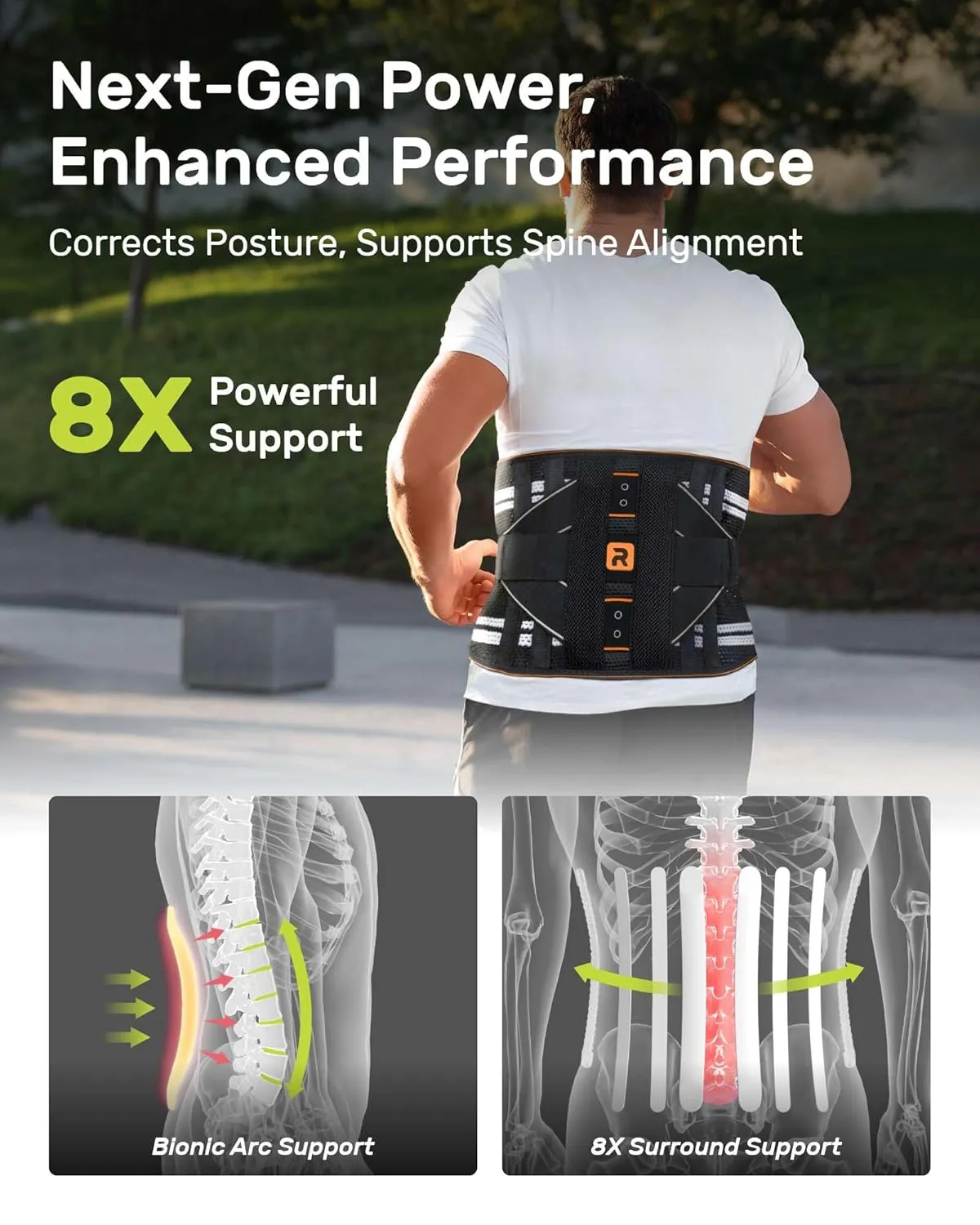 Back Brace for Lower Back Pain Women Men, Ergonomic Support Brace with Lumbar Pad, Adjustable Straps and Soft Breathable Mesh Fabric, Lumbar Support Belt Relief with Enhanced Structural Design, Orange Size M (Waist: 33.5"-39.4")