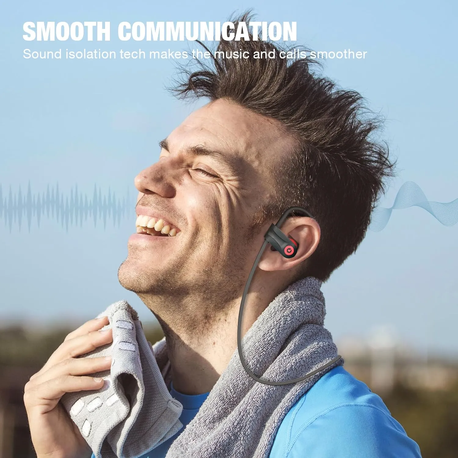 Boean Workout Headphones with Mic - Bluetooth 5.3 Technology, Stereo Sound, Deep Bass, 16 Hrs Playback, IPX7 Rating for Sports