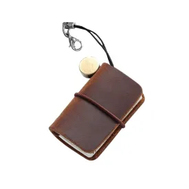 Borsgye Daily Planner Keychain Keyring Refillable Journal Small Notebook for Writing Tiny Leather Vintage Mini Size Traveler Note Book 4.8cm x 3.2cm  Brown Leather Bound