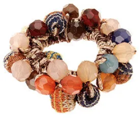 Brown Hand Beaded Knit Hair Tie