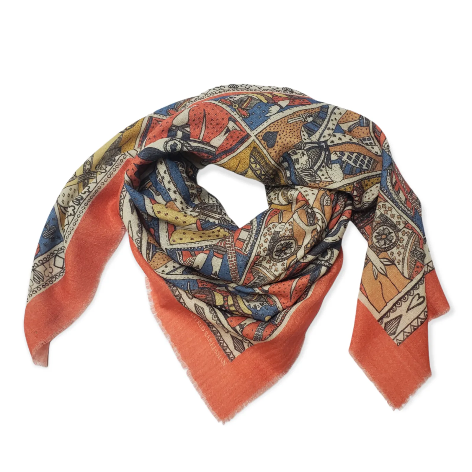 Cards Orange Wool Scarf