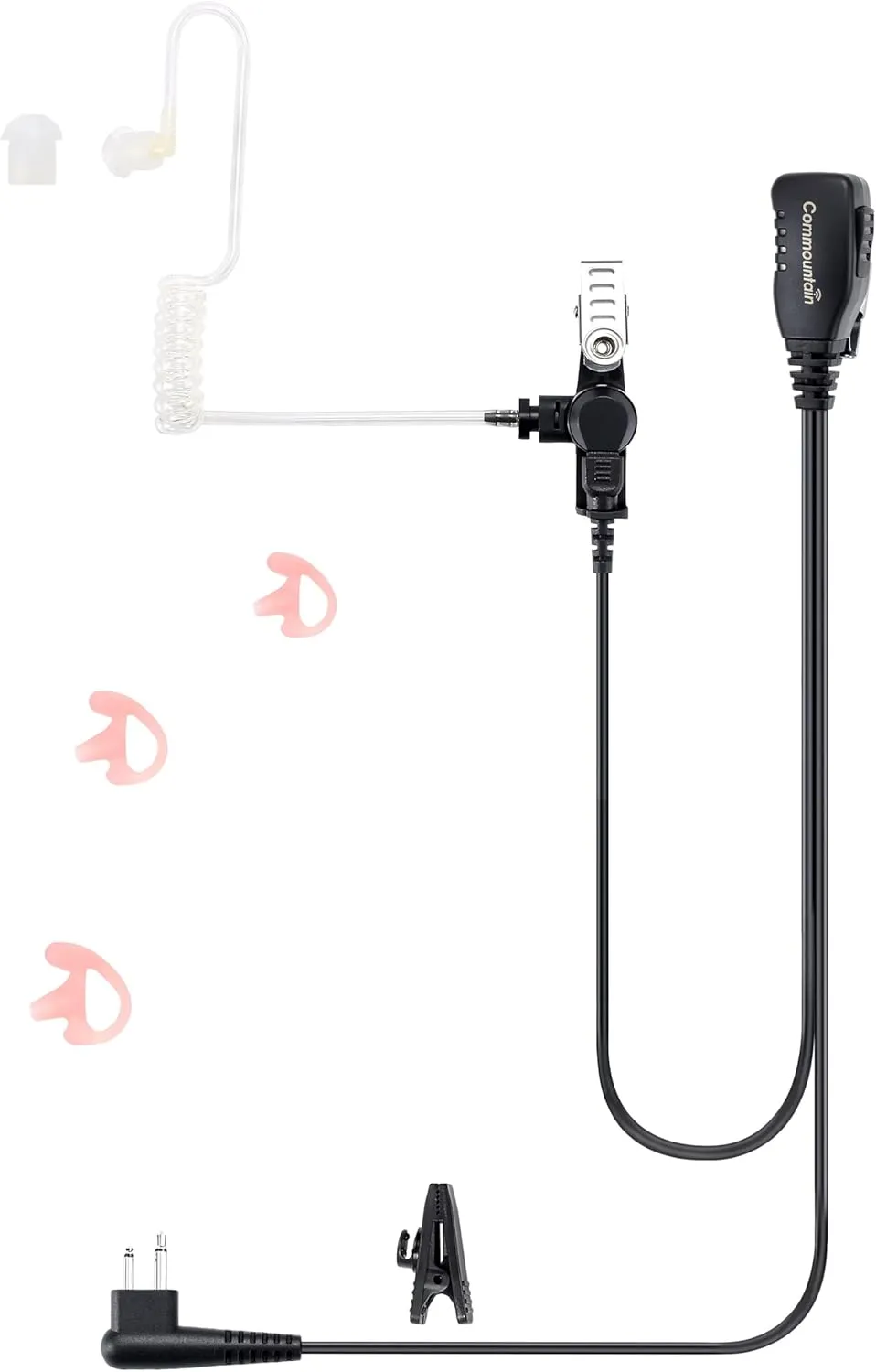 commountain earpiece for Motorola Walkie Talkie and Radio with PTT/Mic, Compatible for CP200D CP100D R2 CP200 CP185 BPR40 CLS1410 CLS1110 RMU2040 RMU2080D, Acoustic Tube Surveillance Headset, 2 Pin
