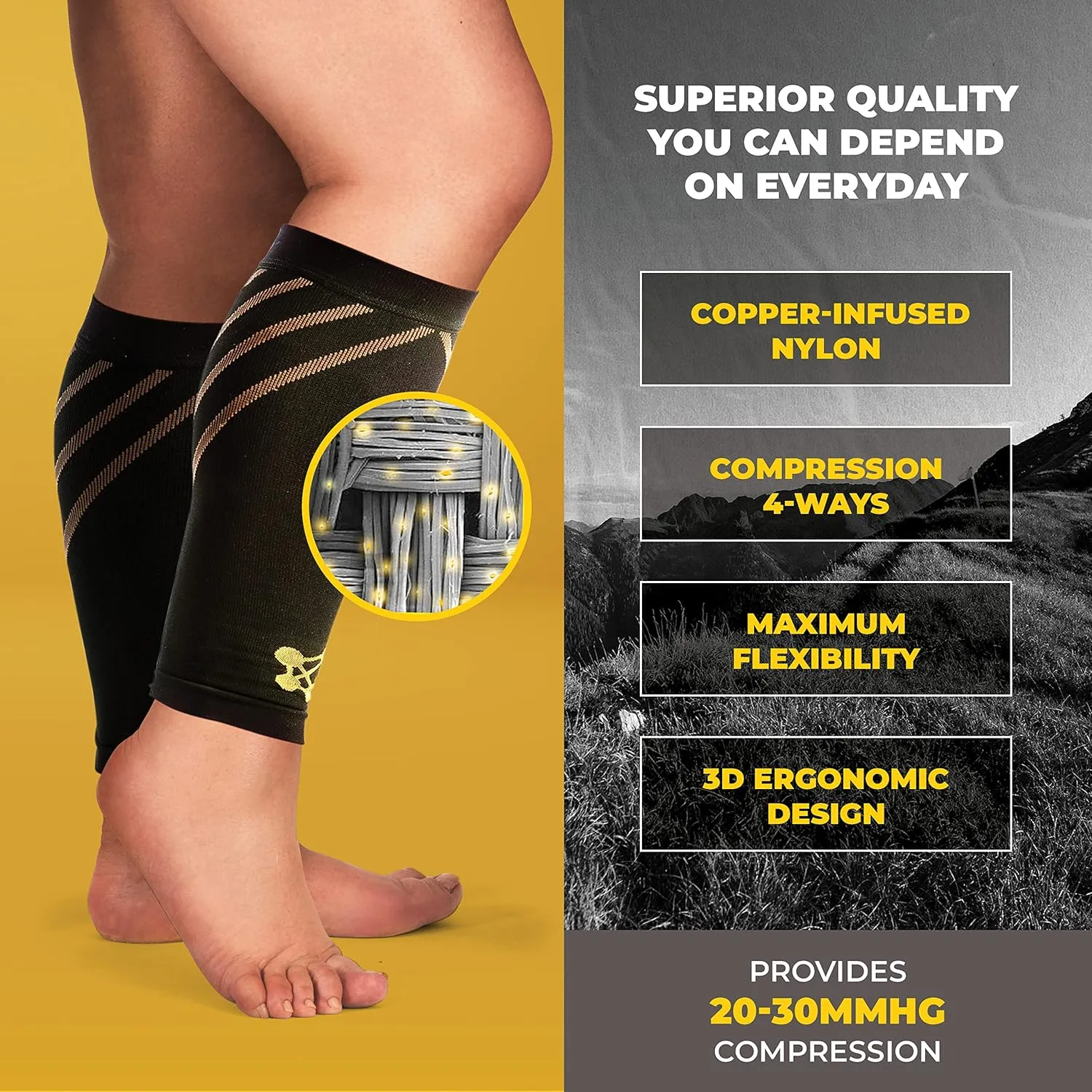CopperJoint Wide Calf Compression Sleeve Men - Compression Calf Sleeve Women, Leg Sleeves for Men, Knee and Legs Sleeves Support for Runners, Basketball, Workout, Sports, 20-30mmHg - 2XL