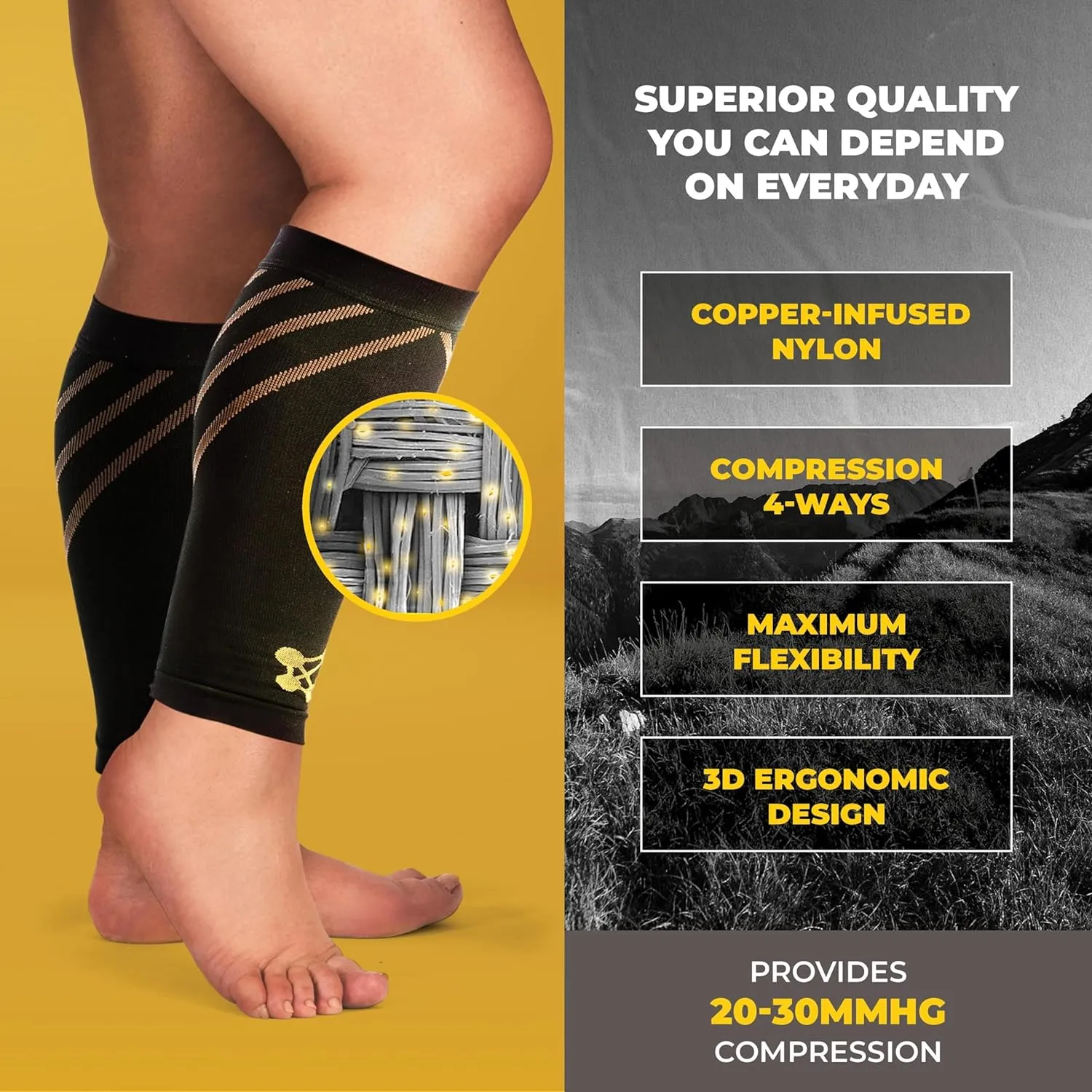 CopperJoint Wide Calf Compression Sleeve Men - Compression Calf Sleeve Women, Leg Sleeves for Men, Knee and Legs Sleeves Support for Runners, Basketball, Workout, Sports, 20-30mmHg - 2XL