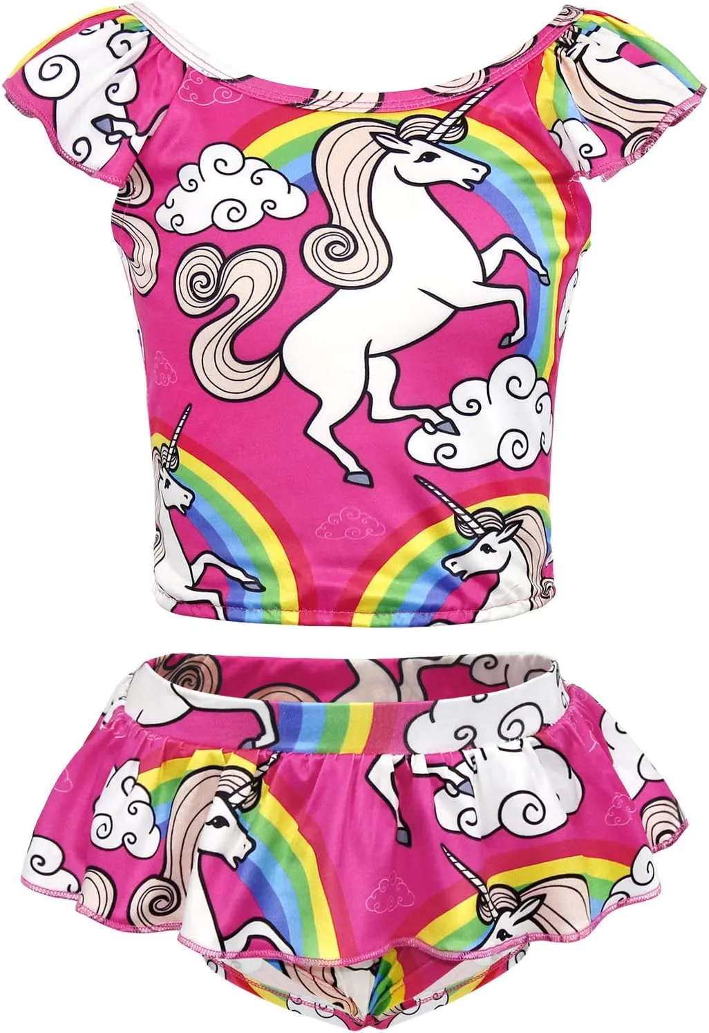 COTRIO Girls Swimsuit Rainbow Unicorn Tankini Swimwear Bathing Suit 2 Piece Beach Bikini for 2-10 Years Toddler Baby