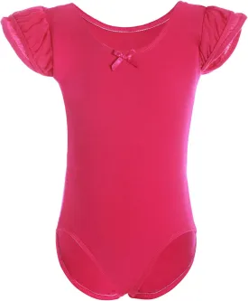 Dancina Girls Leotard for Ballet and Dance - Short Sleeve Toddler Leotard with Adorable Ruffles  Comfortable Cotton Stretch