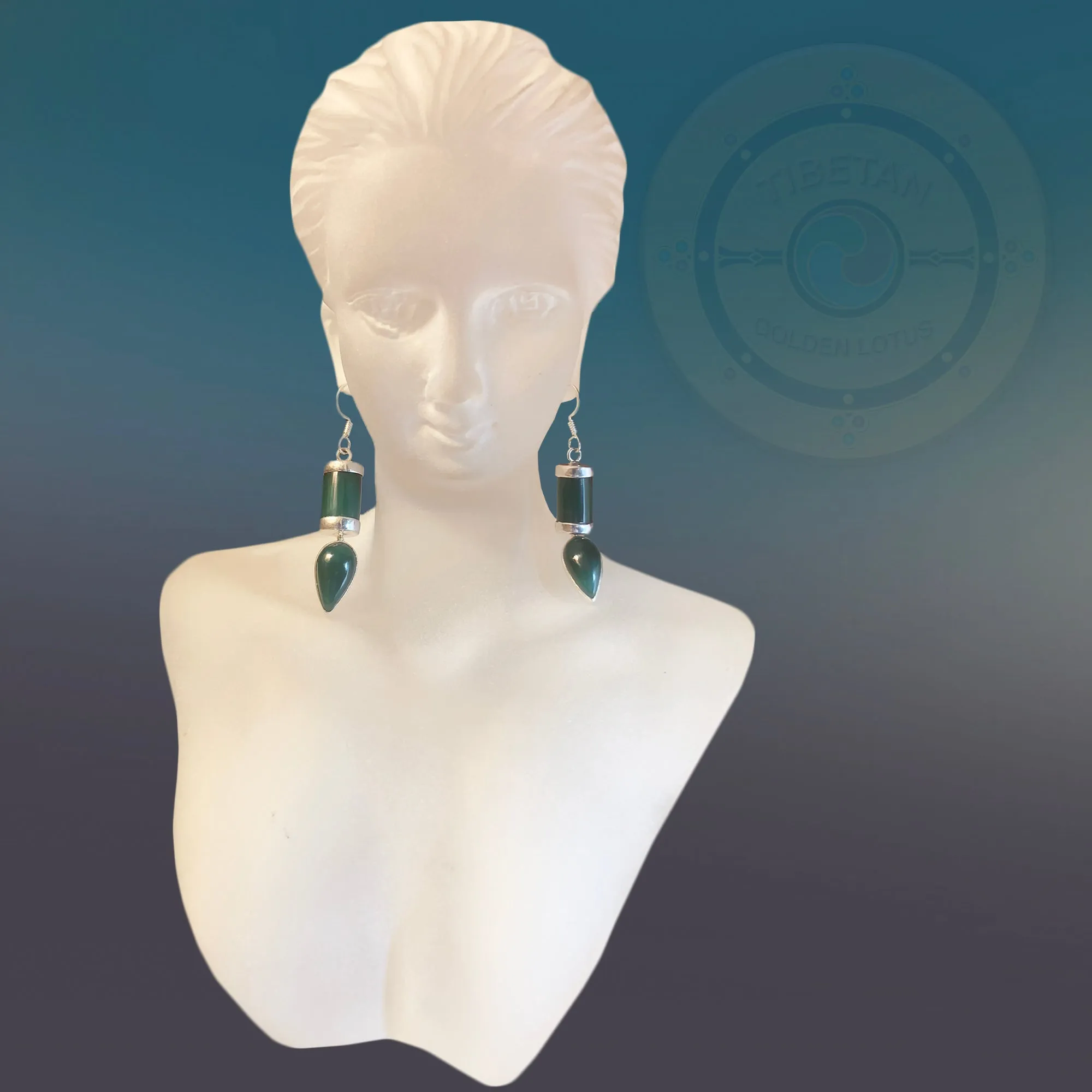 Dangle statement, Green Onyx Teardrop Earring