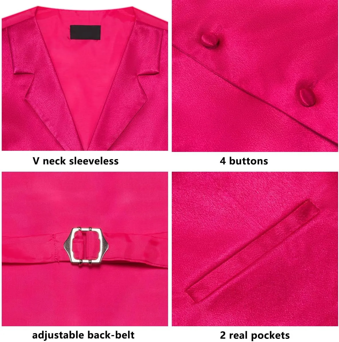 Dubulle Mens Satin Vest and Tie Solid Suit Waistcoat and Pre-tied Bowtie Set for Men Lapel Pin Wedding Party