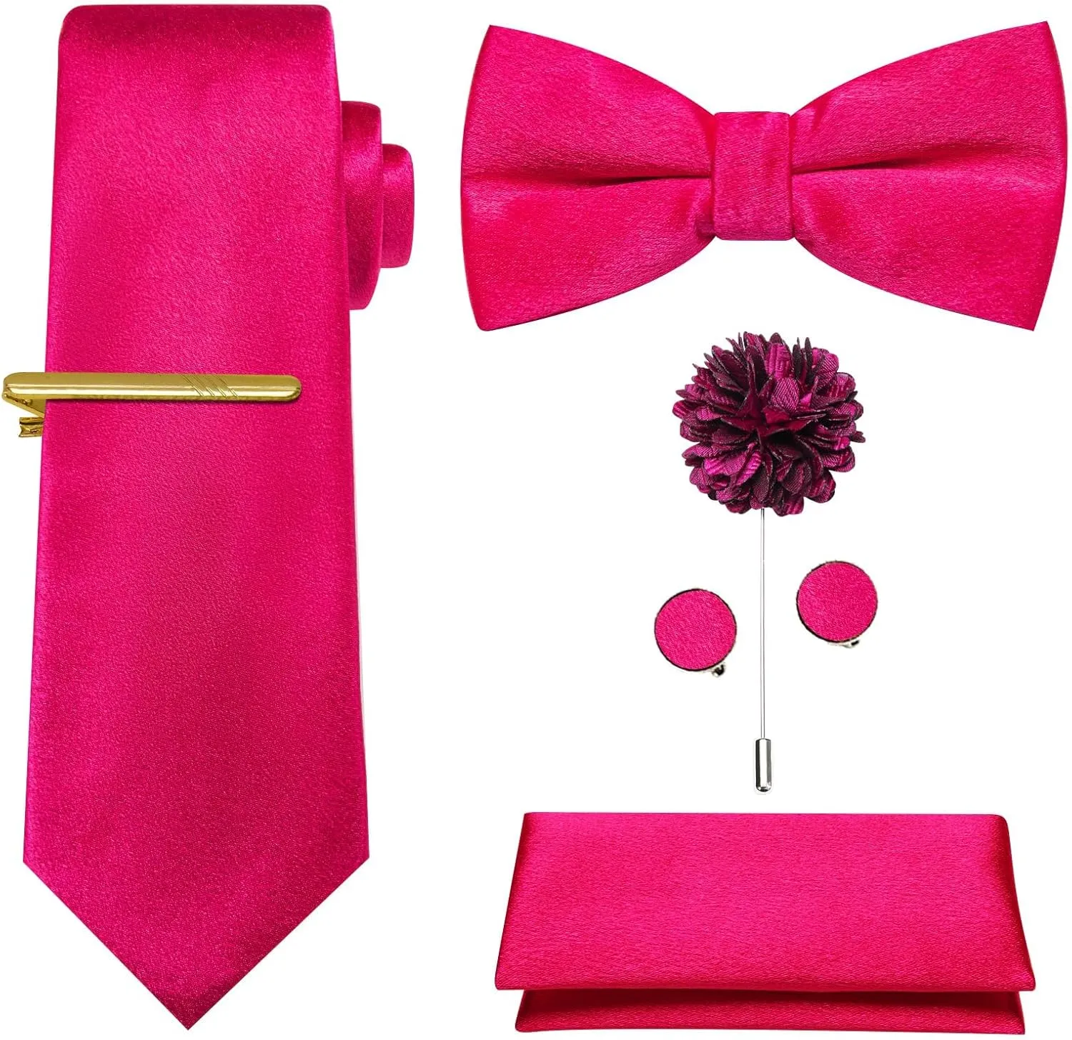 Dubulle Mens Satin Vest and Tie Solid Suit Waistcoat and Pre-tied Bowtie Set for Men Lapel Pin Wedding Party
