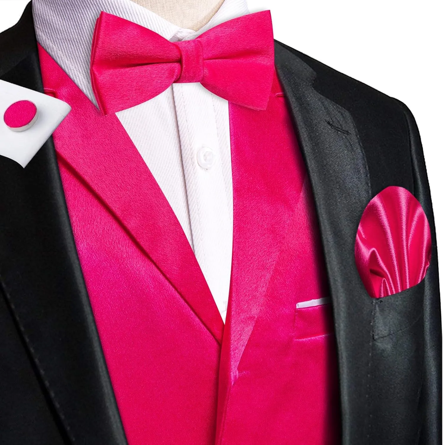 Dubulle Mens Satin Vest and Tie Solid Suit Waistcoat and Pre-tied Bowtie Set for Men Lapel Pin Wedding Party