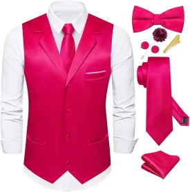 Dubulle Mens Satin Vest and Tie Solid Suit Waistcoat and Pre-tied Bowtie Set for Men Lapel Pin Wedding Party