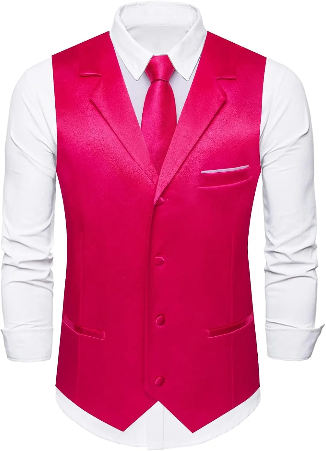 Dubulle Mens Satin Vest and Tie Solid Suit Waistcoat and Pre-tied Bowtie Set for Men Lapel Pin Wedding Party
