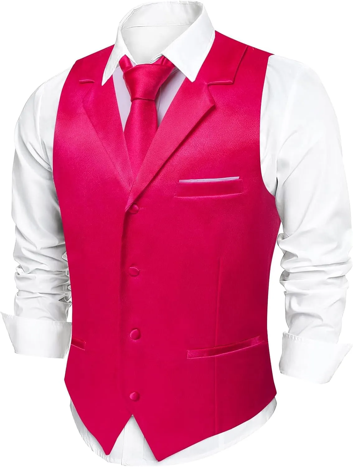 Dubulle Mens Satin Vest and Tie Solid Suit Waistcoat and Pre-tied Bowtie Set for Men Lapel Pin Wedding Party