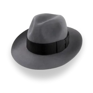 Grey Wide Brim Center-Dent Fedora in High-quality Fur Felt | The Silkstone