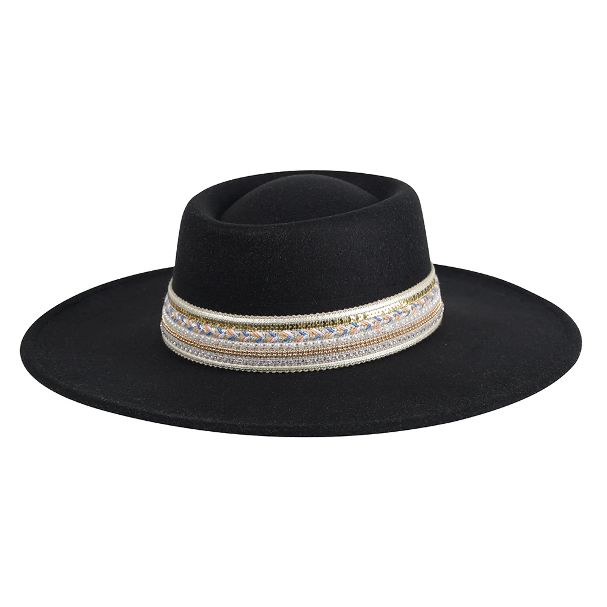 HAT2188 Blaze Multi Trim Wide Brim Fedora