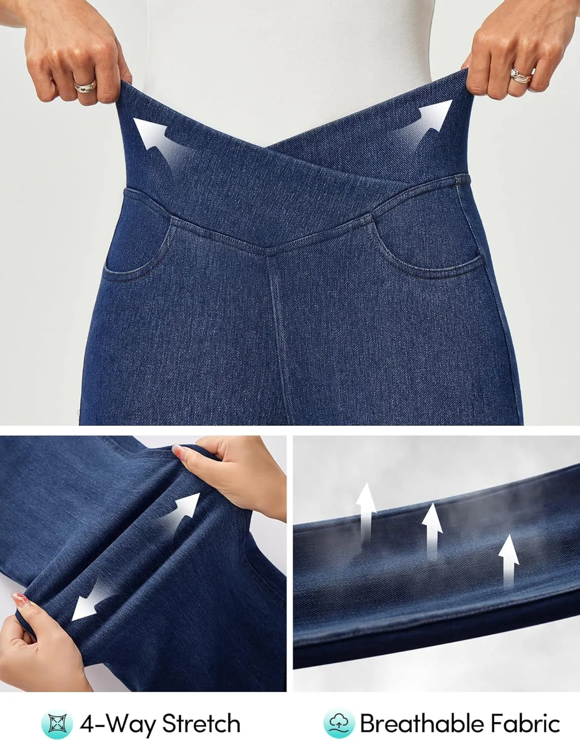 IUGA Capri Jeans for Women Pull On Jeggings for Women Tummy Control Jean Capris Pants Stretchy Denim Pants with Pockets