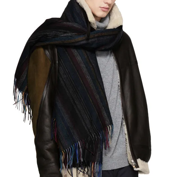 Paul Smith - Men's Striped Blanket Scarf in Navy
