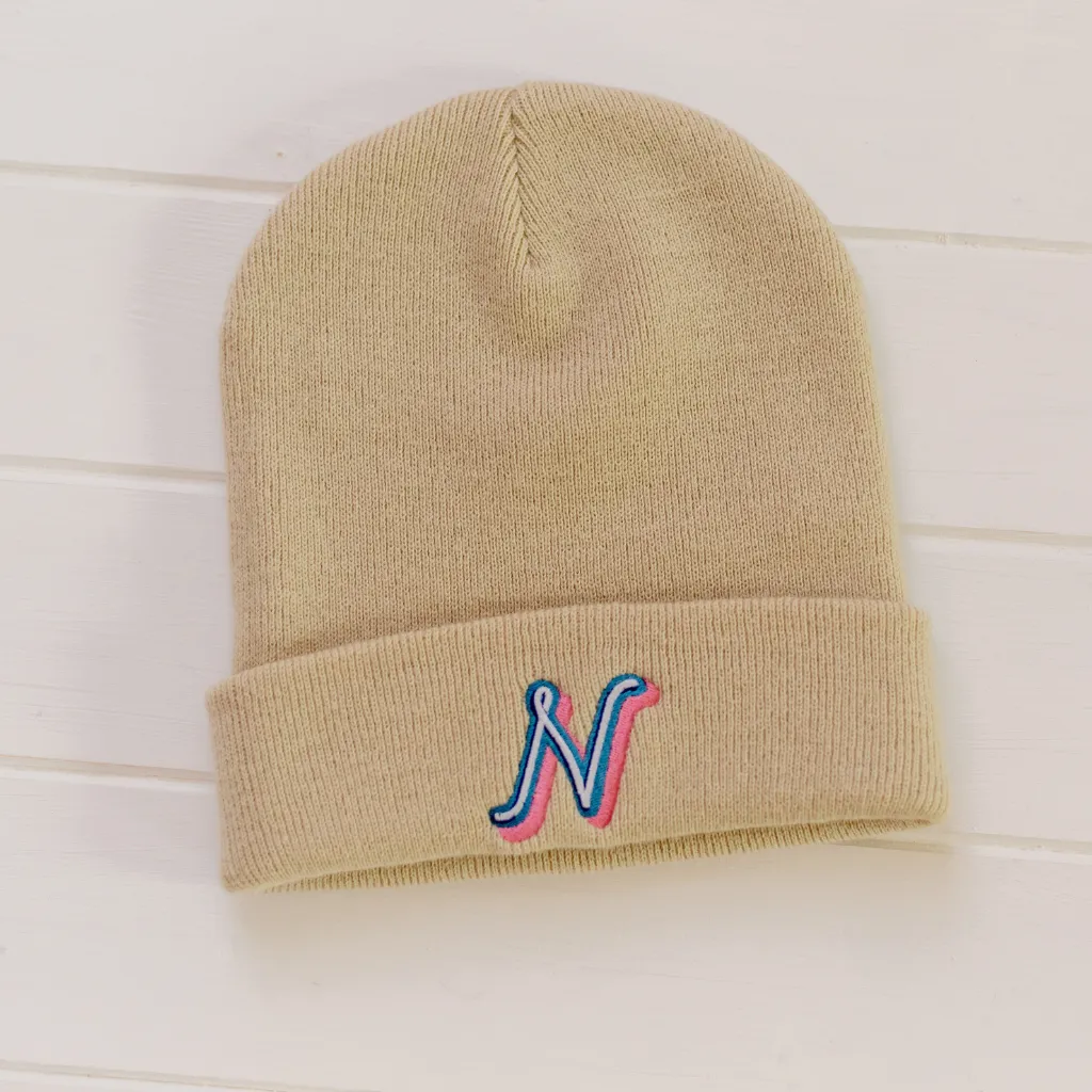 Personalised Sand Beanie with Embroidered 3D Initial