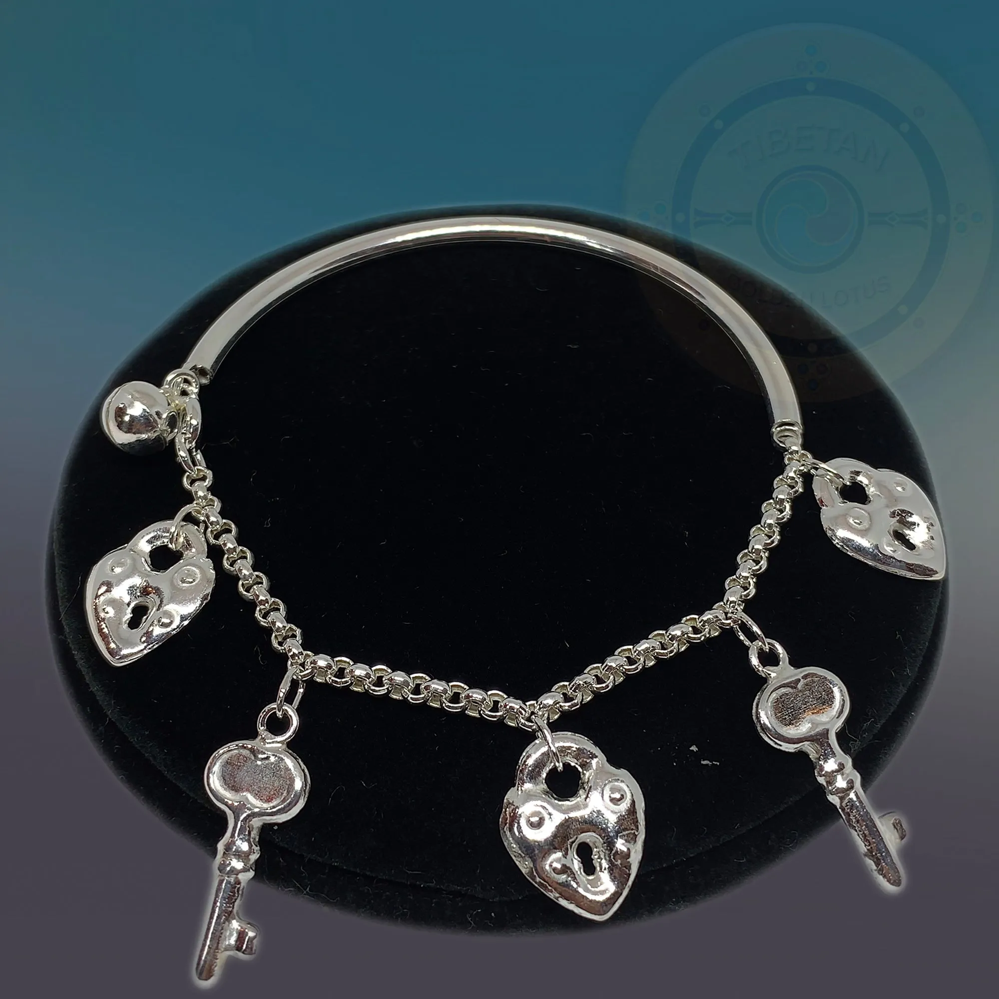 Plain Sterling Silver Key/Heart Love Bracelet Cuff