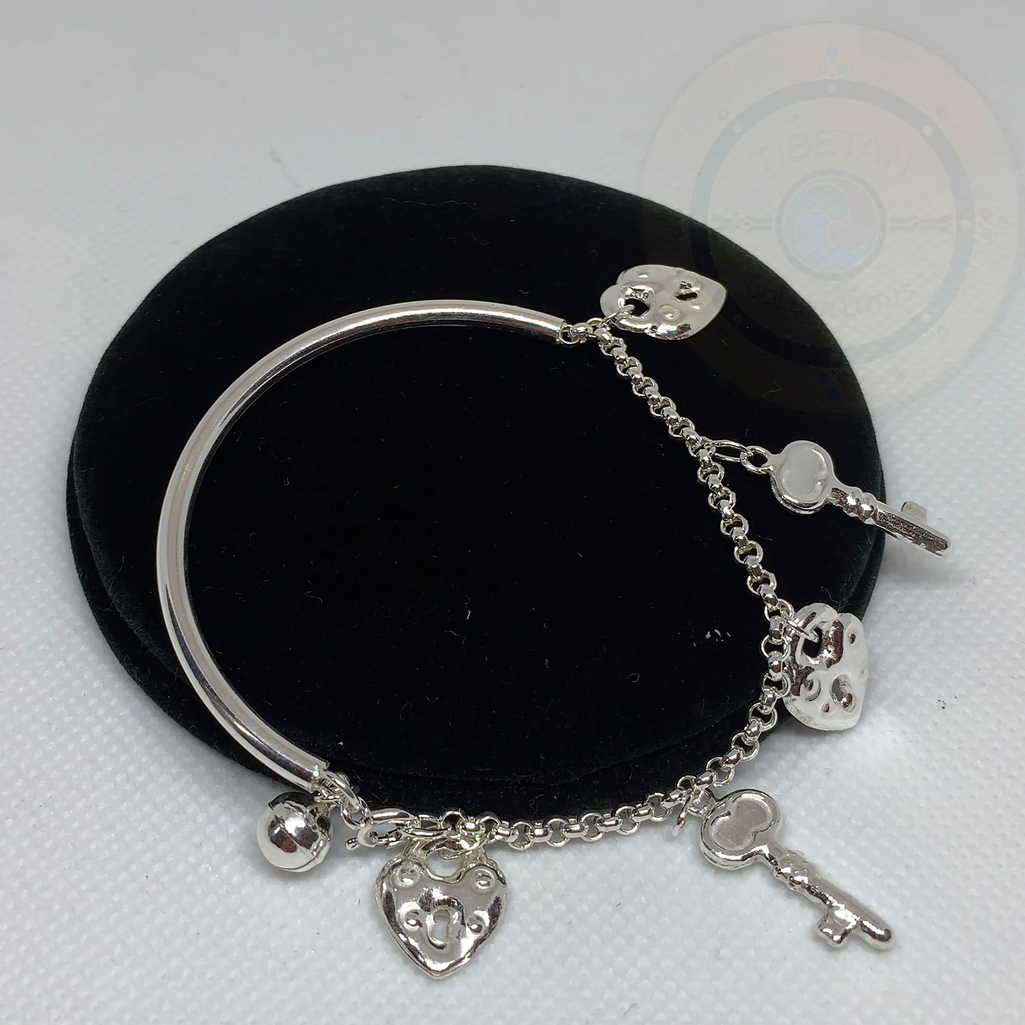 Plain Sterling Silver Key/Heart Love Bracelet Cuff