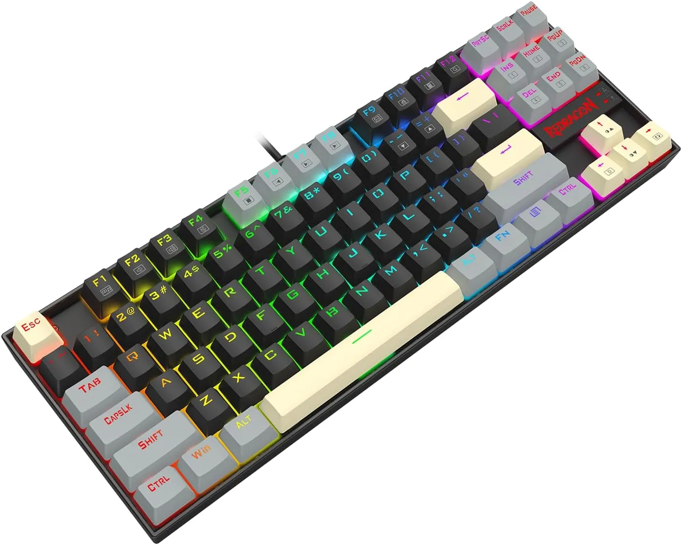 Redragon K552P Mechanical Gaming Keyboard TKL with 18 Backlight Modes, Hot-Swappable Red Switches, 87-Key Compact Ergonomic Design, N-Key Rollover & Software Programmable Macro - RGB, Eclipse Gilded