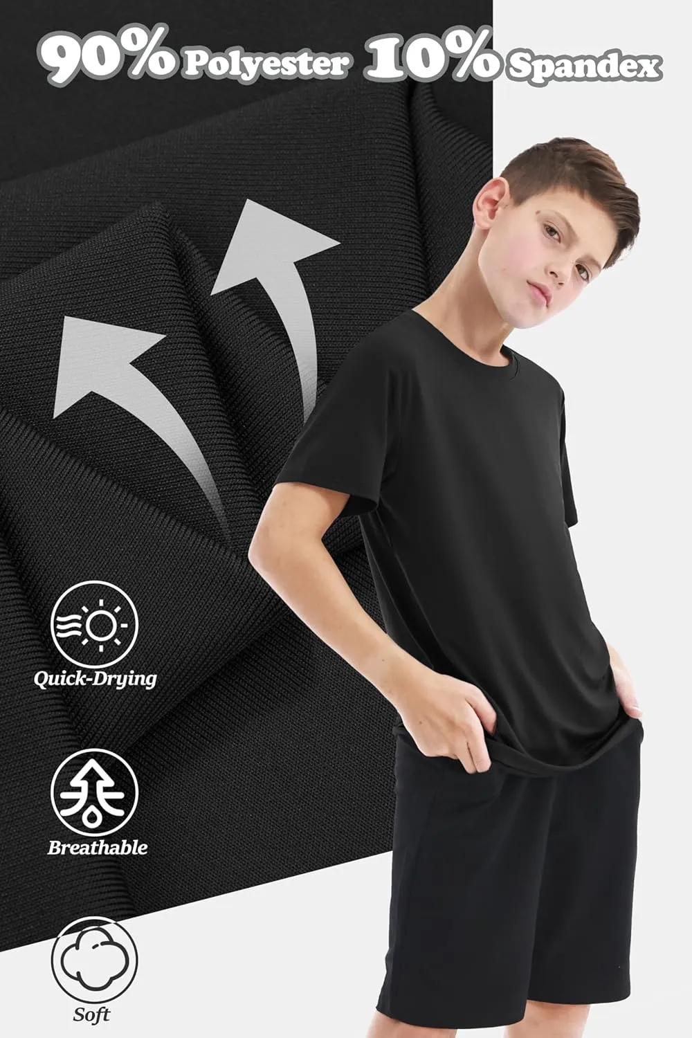 Resinta 5 Pack Boys Athletic Shirts Youth Dry-Fit Wicking T-Shirts Athletic Activewear Performance Short Sleeve Tees