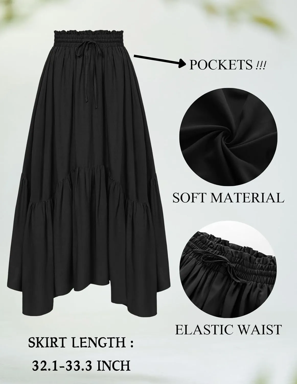 Scarlet Darkness Maxi Skirts for Women High Waist Renaissance Skirt Long Skirt with Pockets