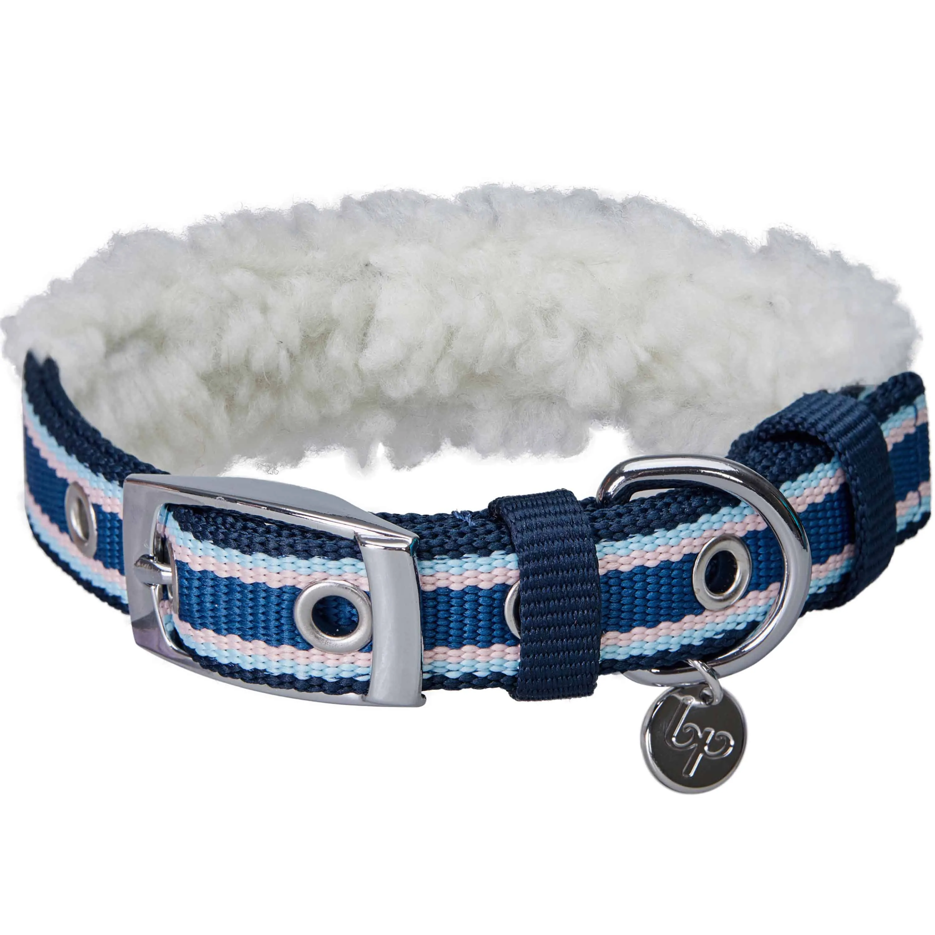 Sherpa Fleece Padded Dog Collar in Multi-color Stripes