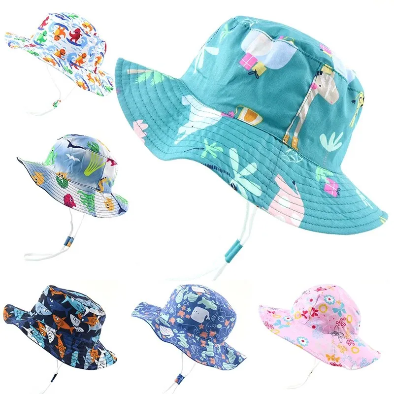 Summer Baby Bucket Hat UV Protection Boys Cap Children Panama Outdoor Beach Girls Sun Hat Cartoon Infant Fisherman Cap