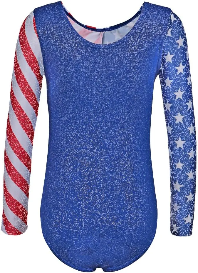 TFJH E One-Piece Sparkle Long Sleeve Gymnastics Leotard for Girls Athletic Tank Bodysuit 3-14Y