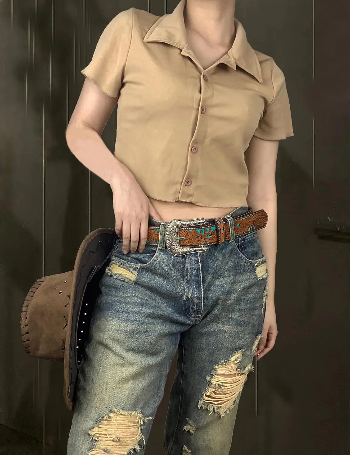 TOPACC Western Belts for Women Men Cowgirl Cowboy Country Belts with Buckles for Jeans Pants Rodeo