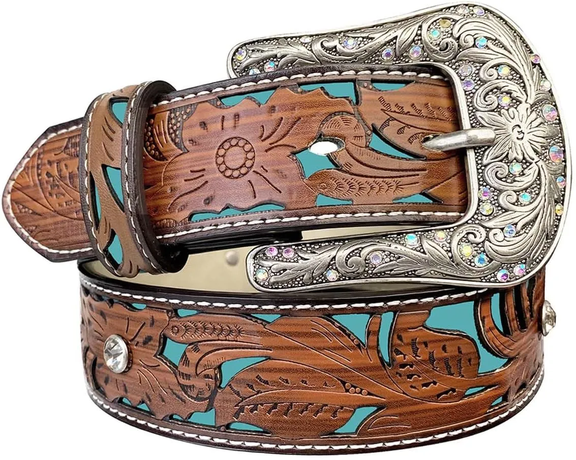 TOPACC Western Belts for Women Men Cowgirl Cowboy Country Belts with Buckles for Jeans Pants Rodeo