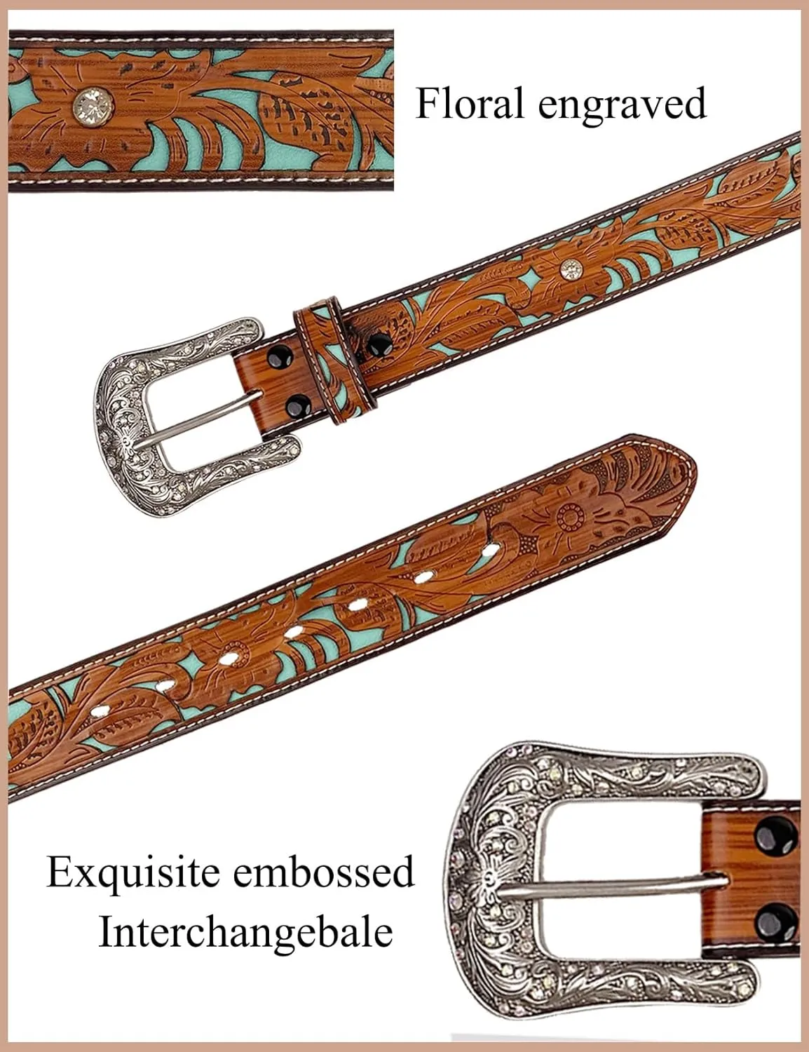 TOPACC Western Belts for Women Men Cowgirl Cowboy Country Belts with Buckles for Jeans Pants Rodeo