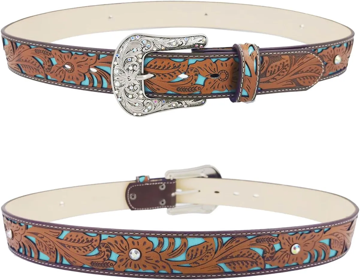 TOPACC Western Belts for Women Men Cowgirl Cowboy Country Belts with Buckles for Jeans Pants Rodeo