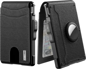 umoven AirTag Wallet for Men - with Pop Up Aluminum Case Money Clip Slim Leather Slots Credit Card Holder RFID Blocking Bifold Minimalist Wallet with Gift Box