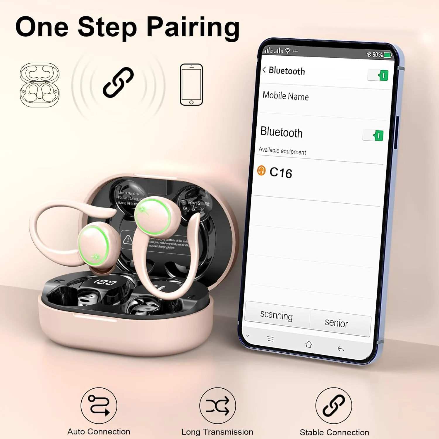 Wireless Earbuds, Bluetooth 5.4 Headphones Sports, 50H Playback Over-Ear buds with ENC Noise Cancelling Mic, Hifi Stereo Fitness Earphones with Earhooks, IP7 Waterproof Headset for Gym Running Workout
