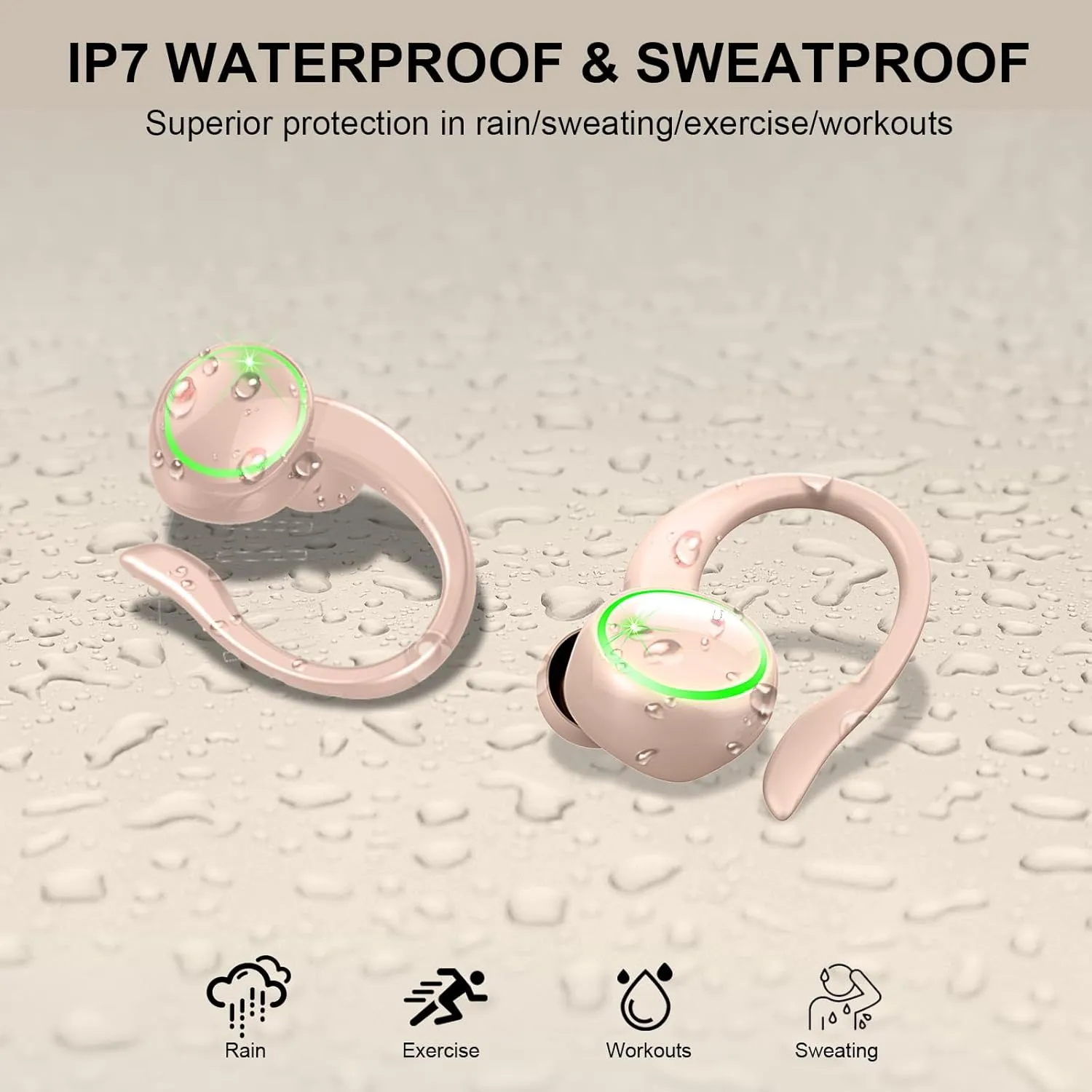 Wireless Earbuds, Bluetooth 5.4 Headphones Sports, 50H Playback Over-Ear buds with ENC Noise Cancelling Mic, Hifi Stereo Fitness Earphones with Earhooks, IP7 Waterproof Headset for Gym Running Workout