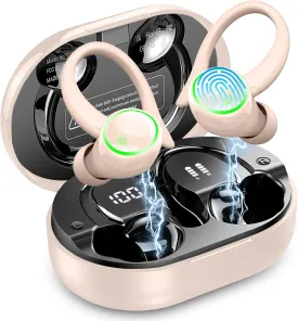 Wireless Earbuds, Bluetooth 5.4 Headphones Sports, 50H Playback Over-Ear buds with ENC Noise Cancelling Mic, Hifi Stereo Fitness Earphones with Earhooks, IP7 Waterproof Headset for Gym Running Workout