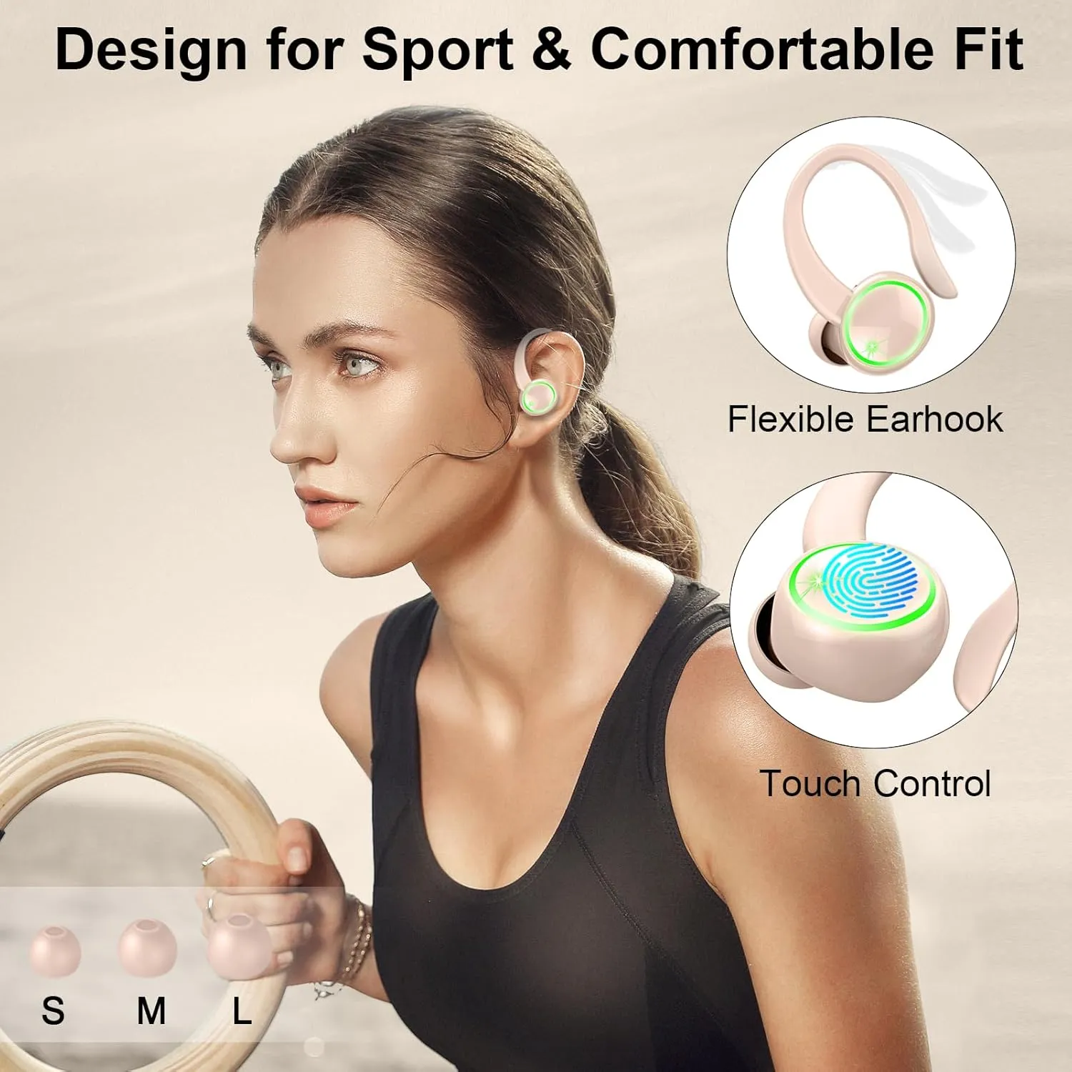 Wireless Earbuds, Bluetooth 5.4 Headphones Sports, 50H Playback Over-Ear buds with ENC Noise Cancelling Mic, Hifi Stereo Fitness Earphones with Earhooks, IP7 Waterproof Headset for Gym Running Workout
