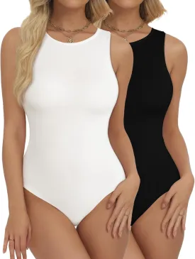 Women's 2 Piece Bodysuits Crew Neck Sleeveless Body Suits Racerback Halter Tank Top Going Out Leotards for Women