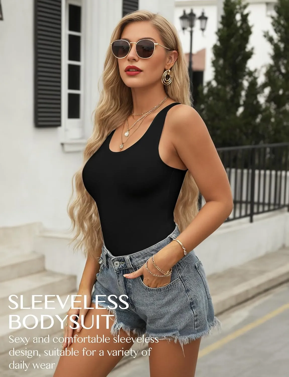 Women's Scoop Neck Sleeveless Bodysuits Backless Tank Top Body Suits for Womens Sexy Bodysuit Tops Leotards