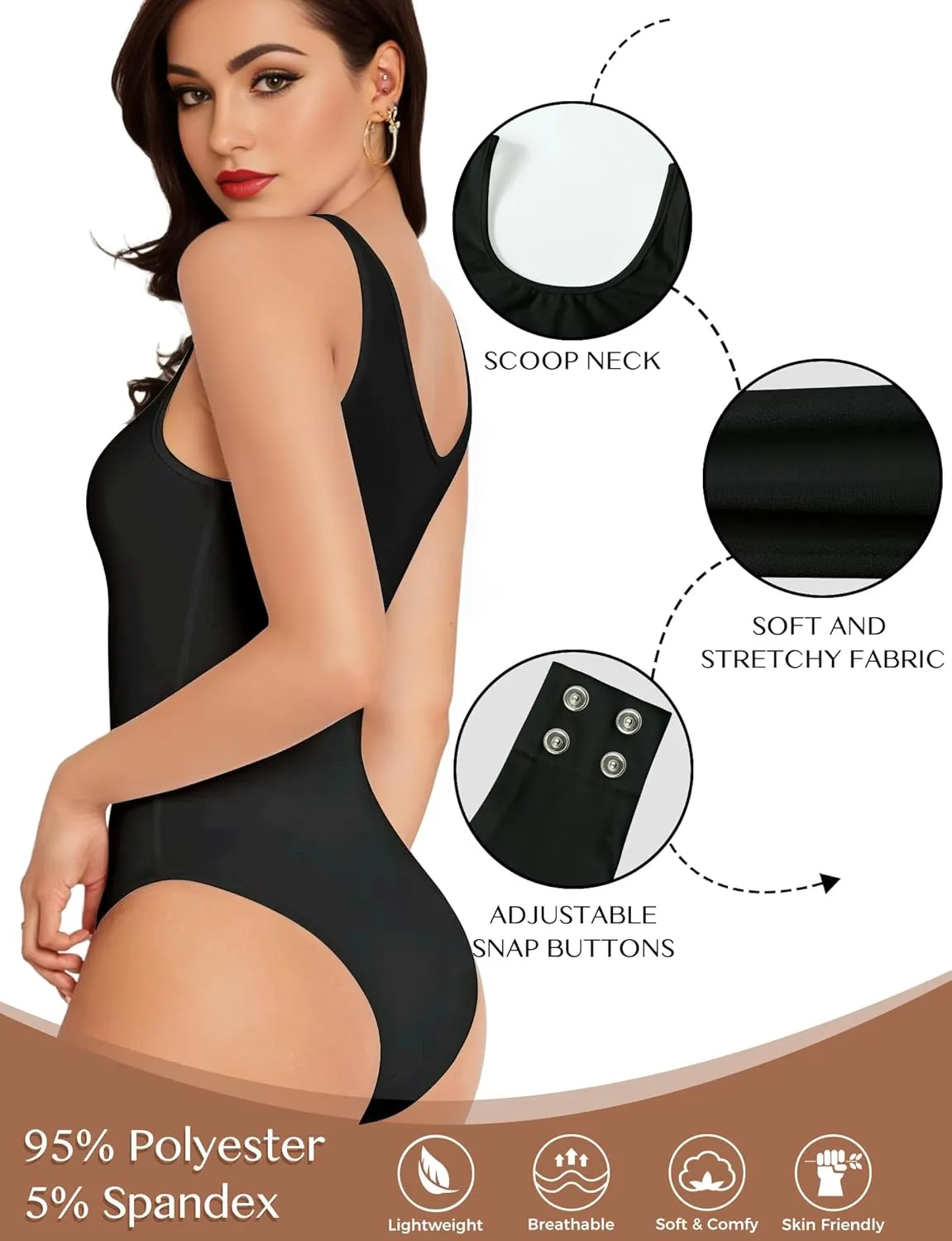 Women's Scoop Neck Sleeveless Bodysuits Backless Tank Top Body Suits for Womens Sexy Bodysuit Tops Leotards